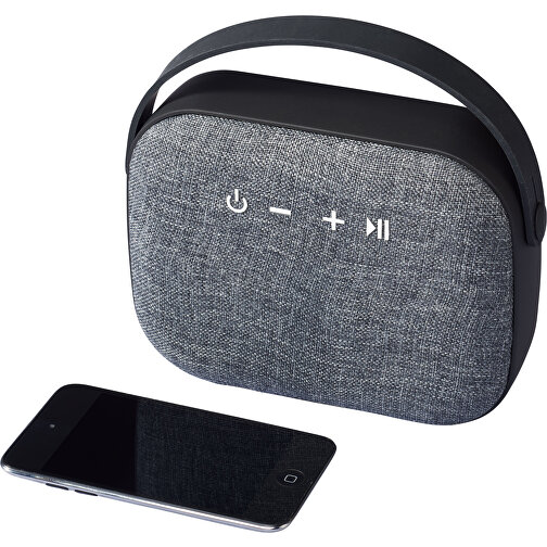 Woven Stoff Bluetooth® Lautsprecher , schwarz, ABS Kunststoff, 15,10cm x 12,00cm x 5,33cm (Länge x Höhe x Breite), Bild 4