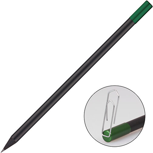 Bleistift Mit Magnet Und Metallkappe , schwarz, Metallkappe grün, Holz, 17,60cm x 0,70cm x 0,70cm (Länge x Höhe x Breite), Bild 1