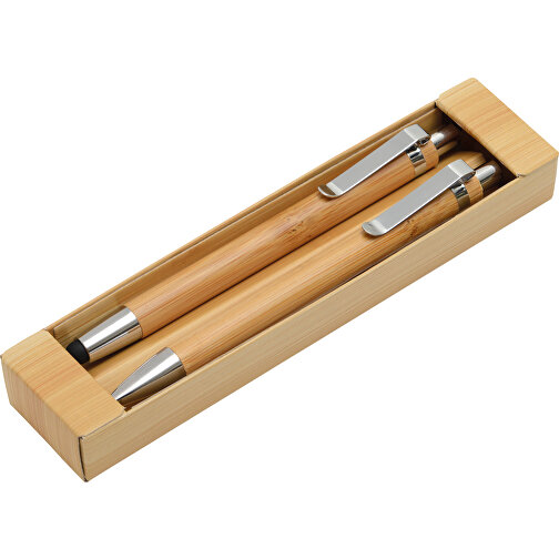 Schreibset DOUBLE BAMBOO , braun, silber, Bambus / Metall, 14,00cm (Höhe), Bild 2