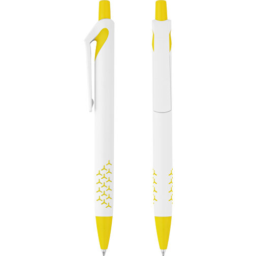 Druckkugelschreiber 'Omikron' , weiss, gelb, ABS, 14,10cm (Länge), Bild 1