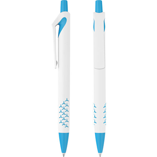 Druckkugelschreiber 'Omikron' , weiß, hellblau, ABS, 14,10cm (Länge), Bild 1