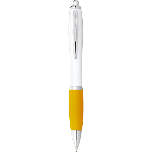 Nash Kugelschreiber Weiss Mit Farbigem Griff , weiss / gelb, ABS Kunststoff, 14,00cm (Höhe), Bild 1