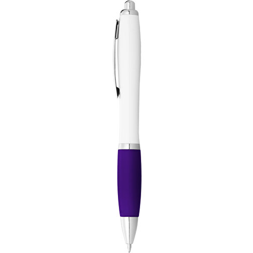 Nash Kugelschreiber Weiß Mit Farbigem Griff , weiß / lila, ABS Kunststoff, 14,00cm (Länge), Bild 2