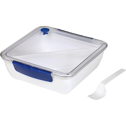 Lunchbox DELICIOUS , blau, weiß, Kunststoff / Silikon, 18,80cm x 6,40cm x 19,50cm (Länge x Höhe x Breite), Bild 1