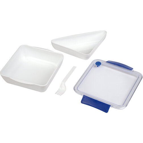 Lunchbox DELICIOUS , blau, weiß, Kunststoff / Silikon, 18,80cm x 6,40cm x 19,50cm (Länge x Höhe x Breite), Bild 2