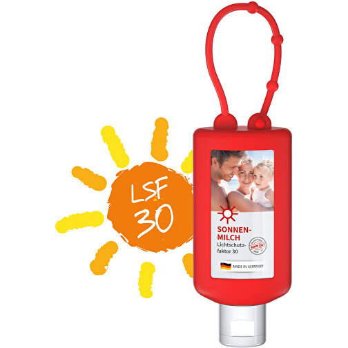 Sonnenmilch LSF 30, 50 Ml Bumper Rot, Body Label (R-PET) , rot, Kunststoff (100% recycelt), Folie, Silikon, 2,20cm x 12,00cm x 4,70cm (Länge x Höhe x Breite), Bild 1