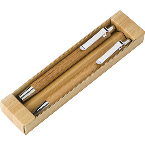 Kugelschreiber-Set Bamboo , braun, ABS, Karton, Stahl, Bambus, 17,00cm x 2,20cm x 4,00cm (Länge x Höhe x Breite), Bild 1