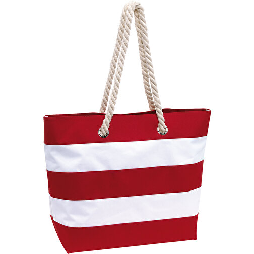 Strandtasche SYLT , rot, weiß, 300D Polyester, 47,00cm x 34,00cm x 17,00cm (Länge x Höhe x Breite), Bild 1