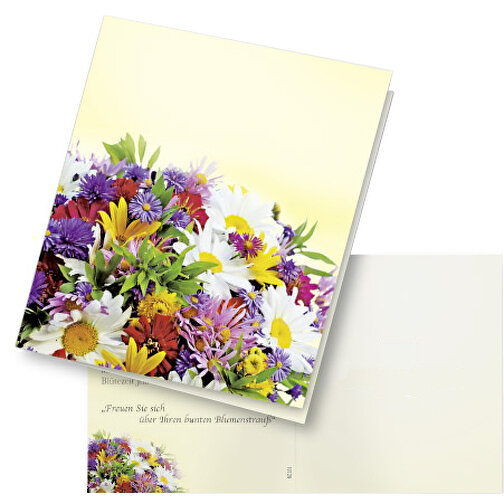 Klappkärtchen Bunte Blumenwelt , bunt, Papier, Folie, Samen, 7,00cm x 8,00cm (Länge x Breite), Bild 1