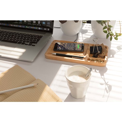 Bambus Schreibtisch-Organizer Mit 5W Wireless Charger , braun, Bambus, 27,00cm x 1,50cm x 14,50cm (Länge x Höhe x Breite), Bild 6