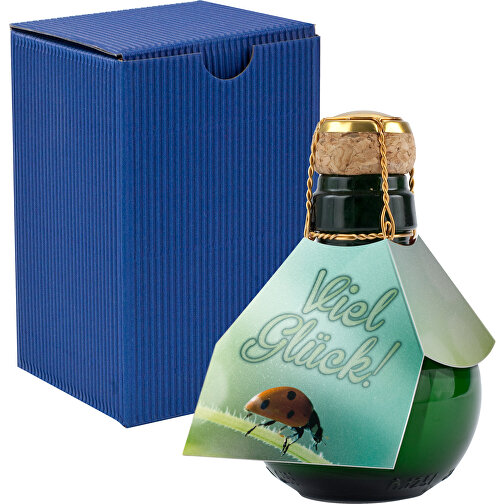 Kleinste Sektflasche Der Welt! Viel Glück - Inklusive Geschenkkarton In Blau , blau, Glas, 7,50cm x 12,00cm x 7,50cm (Länge x Höhe x Breite), Bild 1