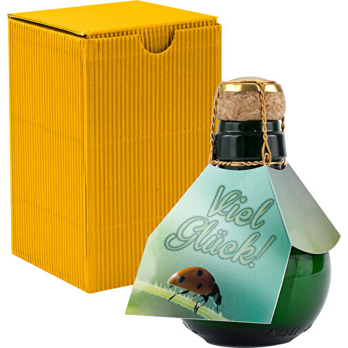 Kleinste Sektflasche Der Welt! Viel Glück - Inklusive Geschenkkarton In Gelb , gelb, Glas, 7,50cm x 12,00cm x 7,50cm (Länge x Höhe x Breite), Bild 1