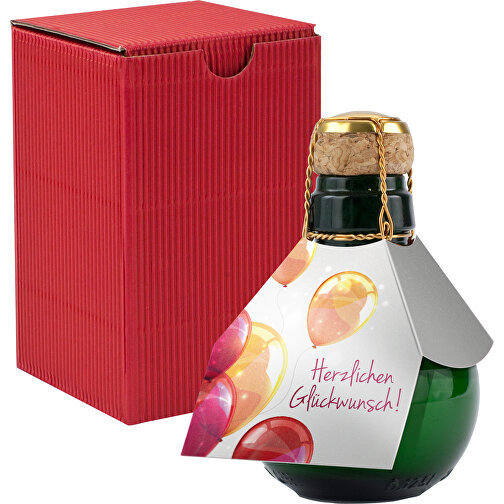 Kleinste Sektflasche Der Welt! Herzlichen Glückwunsch - Inklusive Geschenkkarton In Rot , rot, Glas, 7,50cm x 12,00cm x 7,50cm (Länge x Höhe x Breite), Bild 1