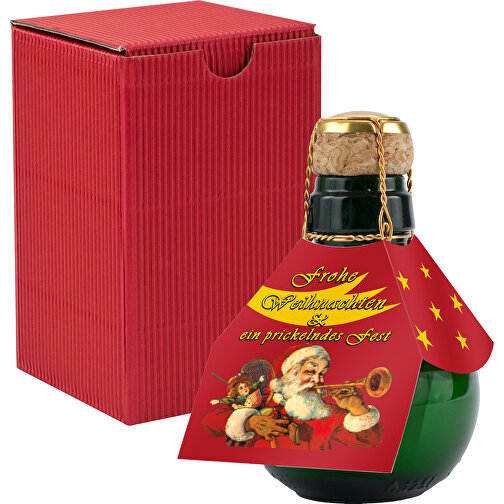 Kleinste Sektflasche Der Welt! Weihnachtsgruß - Inklusive Geschenkkarton In Rot , rot, Glas, 7,50cm x 12,00cm x 7,50cm (Länge x Höhe x Breite), Bild 1