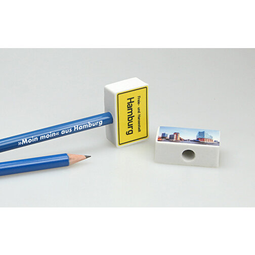 Aufsteck Radiergummi Für Bleistifte, Rechteckig , weiss, TPE, 3,60cm x 1,30cm x 2,30cm (Länge x Höhe x Breite), Bild 2