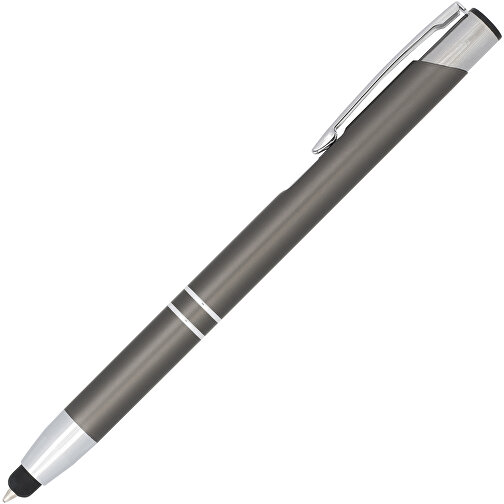 Moneta Kugelschreiber Mit Metall Touchpen , silber / grau, Aluminium, 13,80cm x 13,50cm (Länge x Höhe), Bild 2