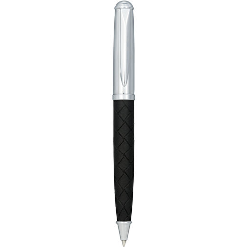Fidelio Kugelschreiber , schwarz / silber, Metall, Lederimitat, 13,50cm (Länge), Bild 1