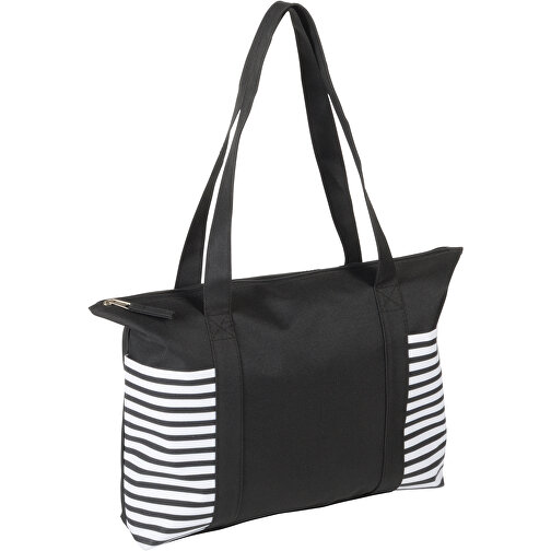 Shopper TWIN , schwarz, weiß, 600D Polyester, 44,00cm x 8,50cm x 31,50cm (Länge x Höhe x Breite), Bild 1
