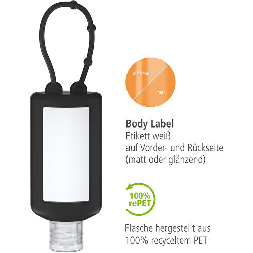 Duschgel Ingwer-Limette, 50 Ml Bumper (schwarz), Body Label (R-PET) , schwarz, Kunststoff (100% recycelt), Folie, Silikon, 2,20cm x 12,00cm x 4,70cm (Länge x Höhe x Breite), Bild 3