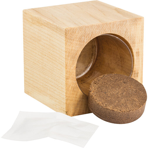 Pot cube bois maxi avec graines - Mélange d herbes aromatiques, 2 sites gravés au laser, Image 3