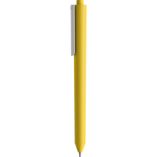 Pigra P03 Push Kugelschreiber , gelb / weiß, ABS-Kunststoff, 14,00cm x 1,30cm (Länge x Breite), Bild 1