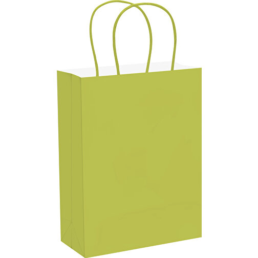 Kleine Papiertasche Im Eco Look 120g/m² , hellgrün, Papier, 18,00cm x 24,00cm x 8,00cm (Länge x Höhe x Breite), Bild 2