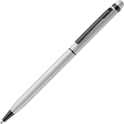 Kugelschreiber Stylus Metall Gummiert , silber, Aluminium, Metall, 13,60cm (Länge), Bild 2
