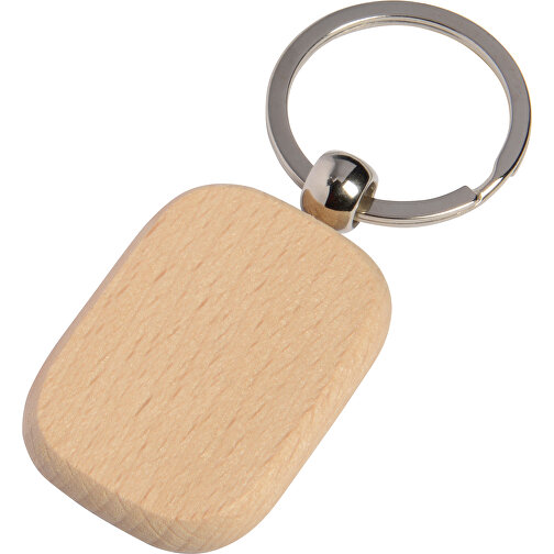 Schlüsselanhänger TIMBER , braun, silber, Holz / Metall, 8,00cm x 0,70cm x 3,20cm (Länge x Höhe x Breite), Bild 1