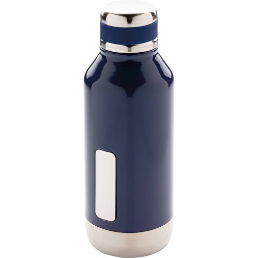 Auslaufsichere Vakuumflasche Mit Logoplatte, Blau , blau, Edelstahl, 20,30cm (Höhe), Bild 1