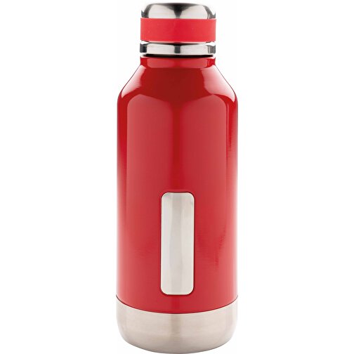 Auslaufsichere Vakuumflasche Mit Logoplatte, Rot , rot, Edelstahl, 20,30cm (Höhe), Bild 2