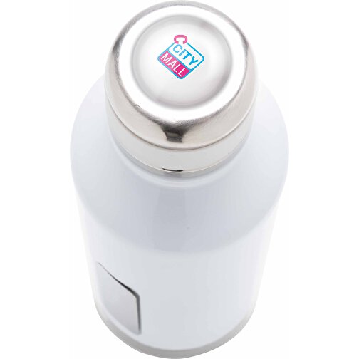Auslaufsichere Vakuumflasche Mit Logoplatte, Weiß , weiß, Edelstahl, 20,30cm (Höhe), Bild 8