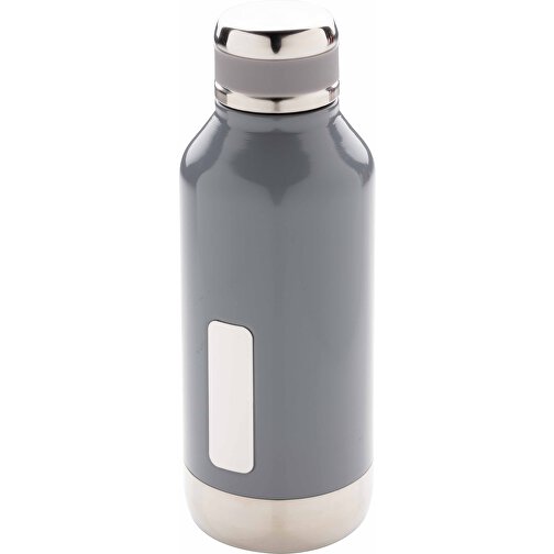 Auslaufsichere Vakuumflasche Mit Logoplatte, Grau , grau, Edelstahl, 20,30cm (Höhe), Bild 1