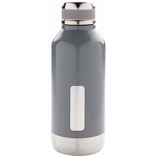Auslaufsichere Vakuumflasche Mit Logoplatte, Grau , grau, Edelstahl, 20,30cm (Höhe), Bild 2