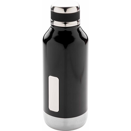Auslaufsichere Vakuumflasche Mit Logoplatte, Schwarz , schwarz, Edelstahl, 20,30cm (Höhe), Bild 1