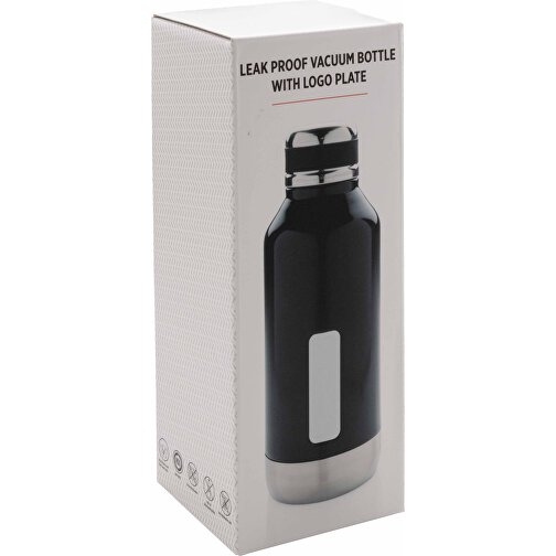 Auslaufsichere Vakuumflasche Mit Logoplatte, Schwarz , schwarz, Edelstahl, 20,30cm (Höhe), Bild 6