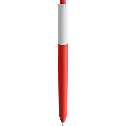 Pigra P03 Soft Touch Push Kugelschreiber , rot / weiß, ABS-Kunststoff, 14,00cm x 1,30cm (Länge x Breite), Bild 3