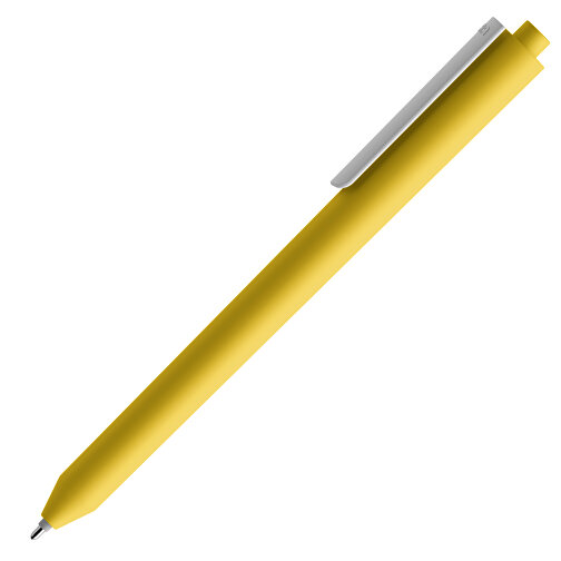 Pigra P03 Soft Touch Push Kugelschreiber , gelb / weiß, ABS-Kunststoff, 14,00cm x 1,30cm (Länge x Breite), Bild 4