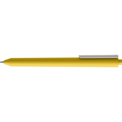 Pigra P03 Soft Touch Push Kugelschreiber , gelb / weiss, ABS-Kunststoff, 14,00cm x 1,30cm (Länge x Breite), Bild 5