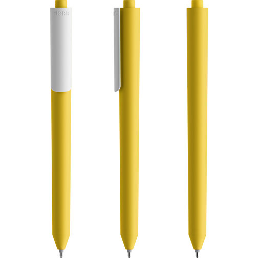 Pigra P03 Soft Touch Push Kugelschreiber , gelb / weiß, ABS-Kunststoff, 14,00cm x 1,30cm (Länge x Breite), Bild 6