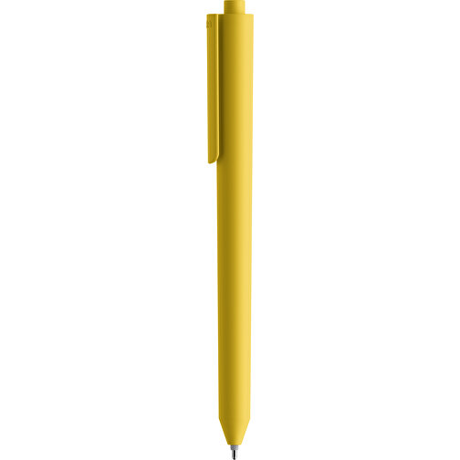 Pigra P03 Soft Touch Push Kugelschreiber , gelb, ABS-Kunststoff, 14,00cm x 1,30cm (Länge x Breite), Bild 1