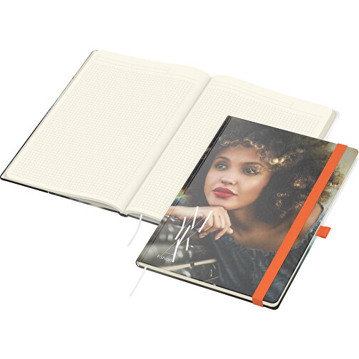 Notizbuch Match-Book Creme Bestseller A4 Cover-Star Gloss-individuell, Orange , orange, Cremefarbenes Schreibpapier 90 g/m², 29,70cm x 21,00cm (Länge x Breite), Bild 1