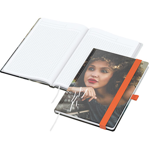 Notizbuch Match-Book White Bestseller A5 Cover-Star Matt-individuell, Orange , orange, Hochweißes Schreibpapier 90 g/m², 21,00cm x 14,80cm (Länge x Breite), Bild 1