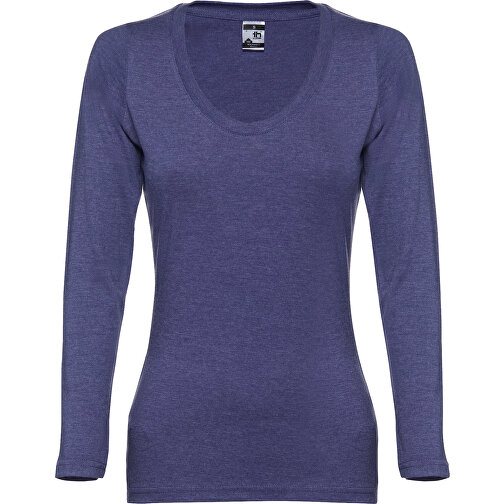 THC BUCHAREST WOMEN. Langärmeliges Tailliertes T-Shirt Für Frauen Aus Baumwolle , blau melliert, 100% Baumwolle, S, 61,00cm x 42,00cm (Länge x Breite), Bild 1