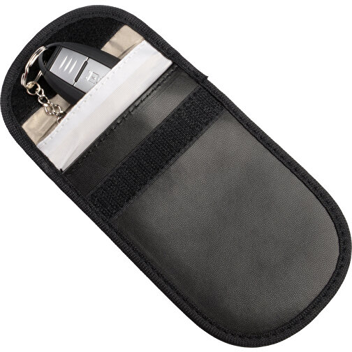 RFID Autoschlüssel-Schutz DRIVER , schwarz, PU / Metall, 9,50cm x 0,50cm x 7,00cm (Länge x Höhe x Breite), Bild 2