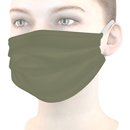Mund-Nasen-Maske , olivgrün, Baumwolle, 11,00cm x 9,00cm (Länge x Breite), Bild 1