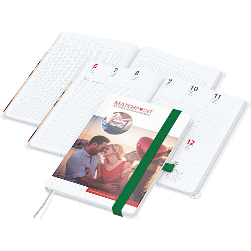 Buchkalender Match-Hybrid White Bestseller A5, Cover-Star Gloss-individuell, Grün , grün, Schreibpapier 90 g/m², 21,00cm x 14,80cm (Länge x Breite), Bild 1