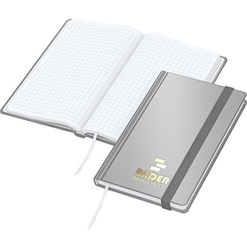 Notizbuch Easy-Book Comfort Bestseller Pocket, Silber Inkl. Goldprägung , silber, gold, Hochweisses Schreibpapier 80g/m2, 15,20cm x 9,40cm (Länge x Breite), Bild 1