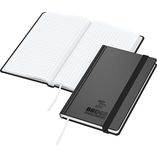 Notizbuch Easy-Book Comfort Bestseller Pocket, Schwarz Inkl. Prägung Schwarz-glänzend , schwarz, Hochweißes Schreibpapier 80g/m2, 15,20cm x 9,40cm (Länge x Breite), Bild 1
