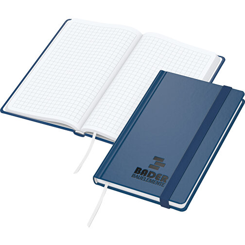 Notizbuch Easy-Book Comfort Bestseller Pocket, Dunkelblau Inkl. Prägung Schwarz-glänzend , dunkelblau, schwarz, Hochweisses Schreibpapier 80g/m2, 15,20cm x 9,40cm (Länge x Breite), Bild 1