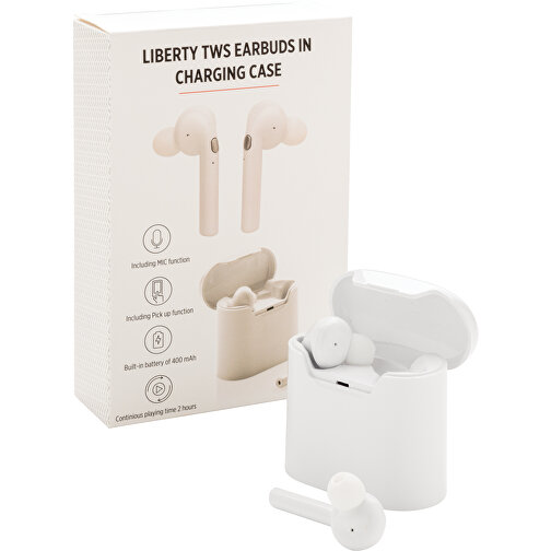Liberty Kabellose Kopfhörer In Ladebox, Weiß , weiß, ABS, 3,40cm x 6,20cm (Länge x Höhe), Bild 8
